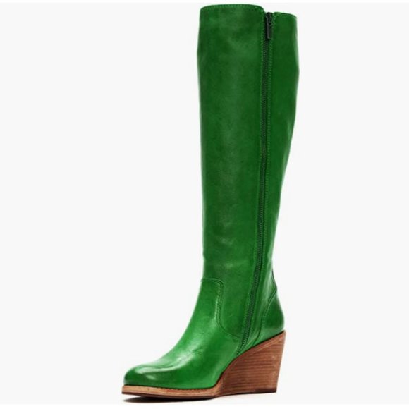 FSJ Shoes Fsj Green Comfortable Side Zipper Wedge Heel Closed Toe